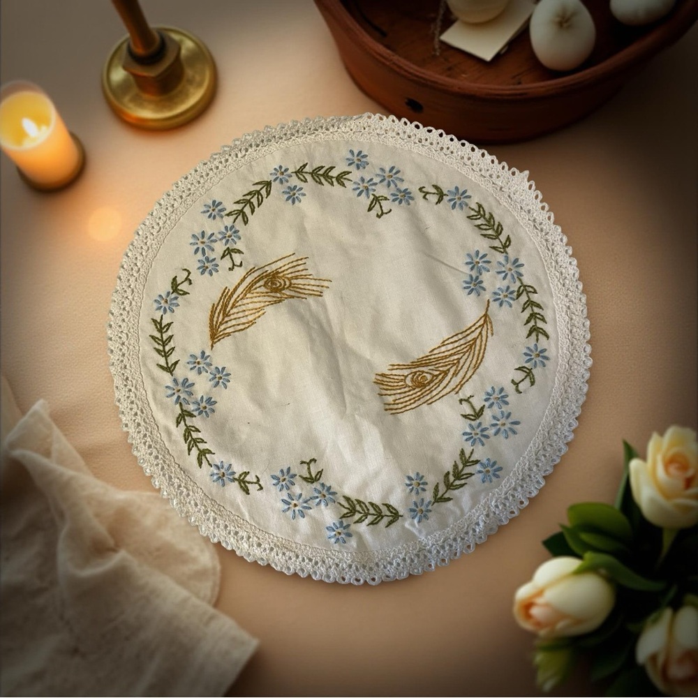 Vintage Embroidered Floral Doily | 2 -Doilies. See second photograph.